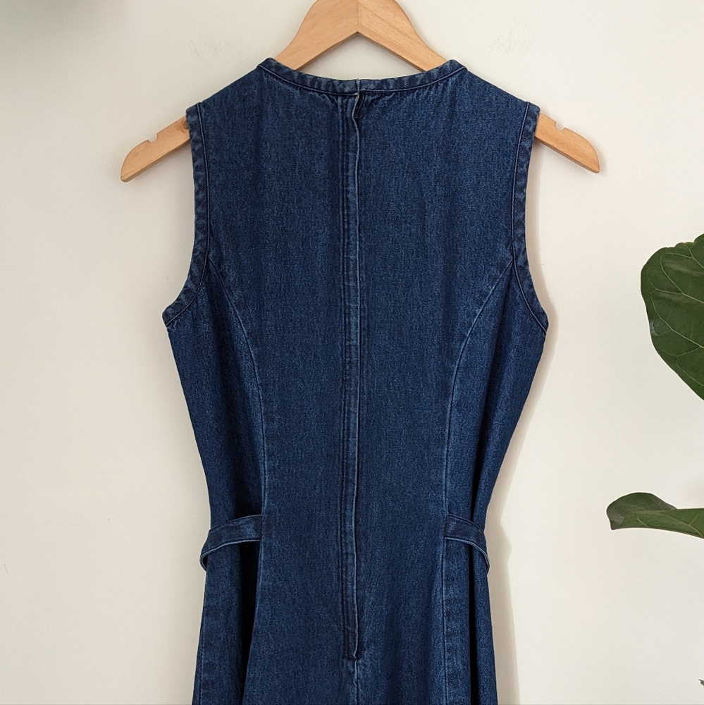 Newport News Blue Denim Midi Dress with Embroidered Yoke - Picture 9 of 12